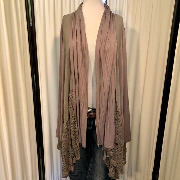 Bundle of two La Vanya Lace Cardigans in ivory & tan Sz 3XL - Picture 9 of 13